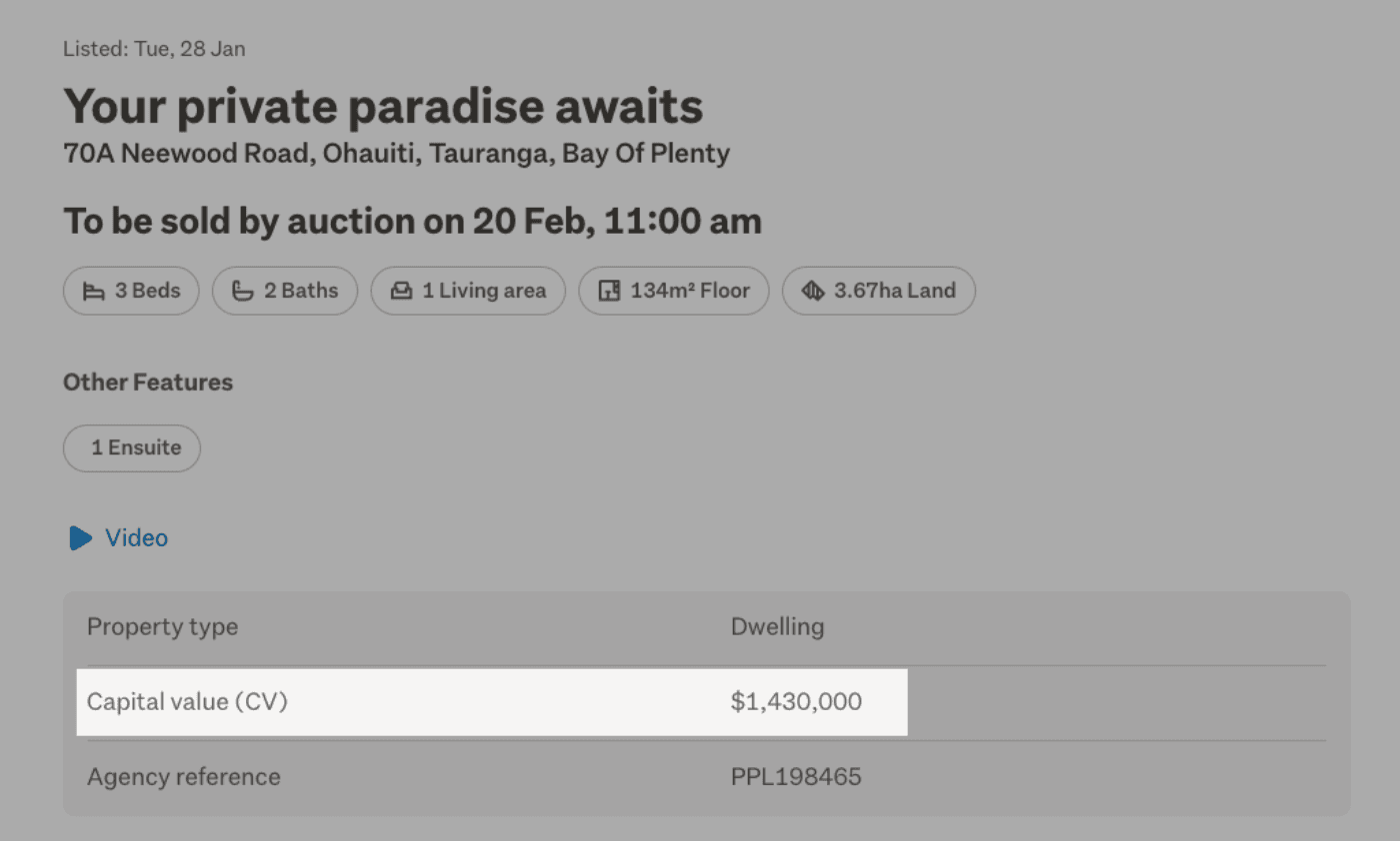 Websites like TradeMe will often prominently show the CV. If a property listing doesn't have a price (e.g. if it's selling at auction), then buyers will look at the CV.
